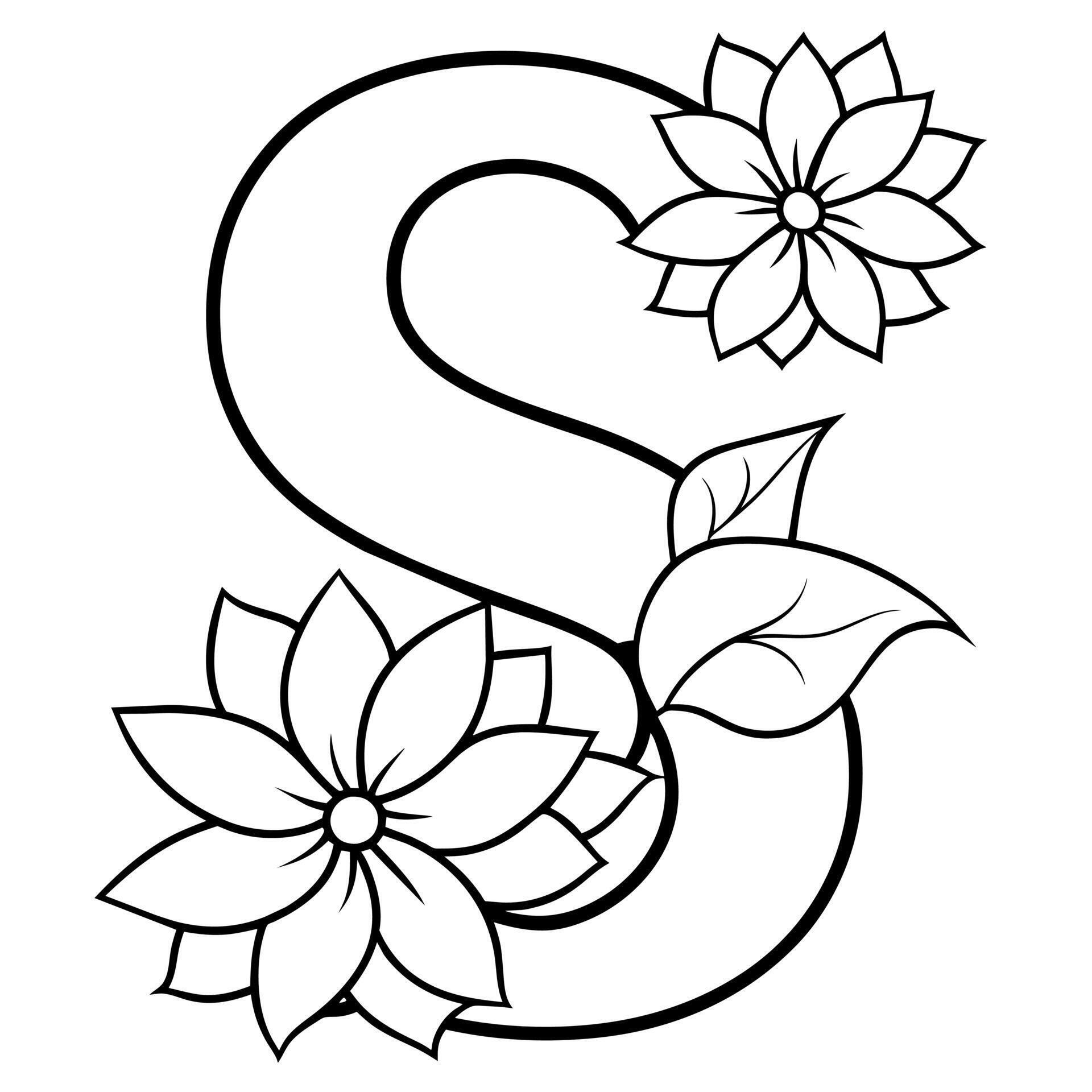 Alphabet S coloring page with the - Alphabet S Coloring Page With The Flower S Letter Digital Outline Floral Coloring Page Abc Coloring Page Free Vector 
