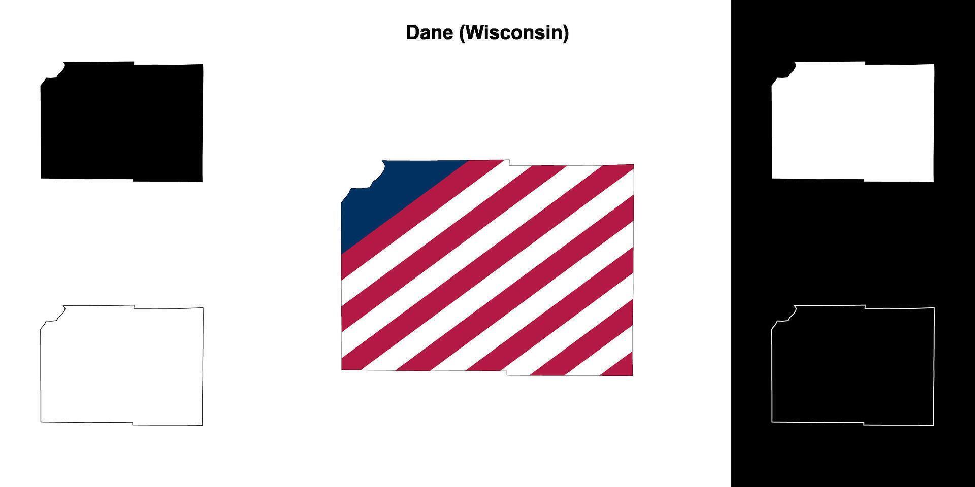 Dane County, Wisconsin outline map set vector