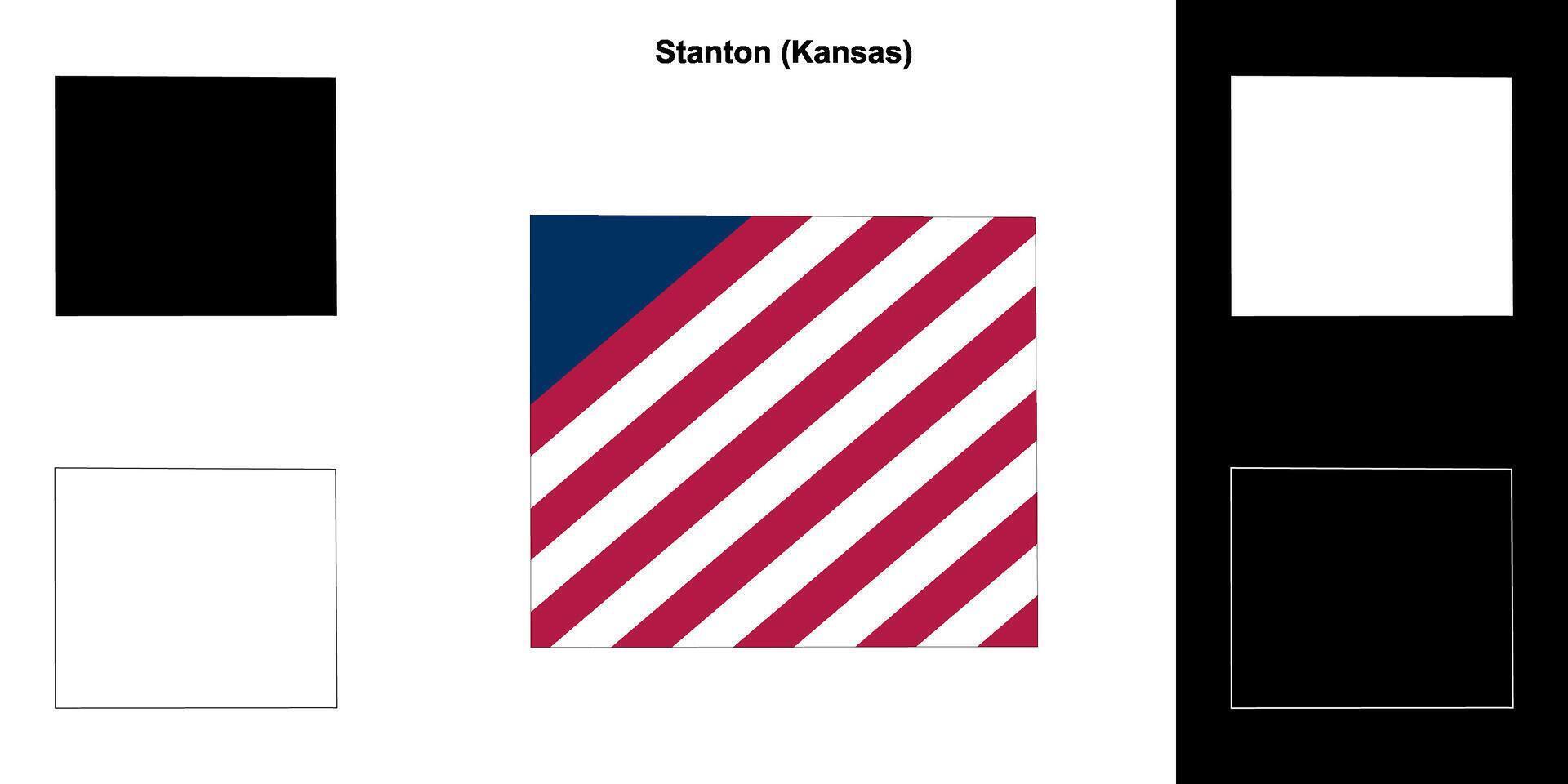 Stanton County, Kansas outline map set vector