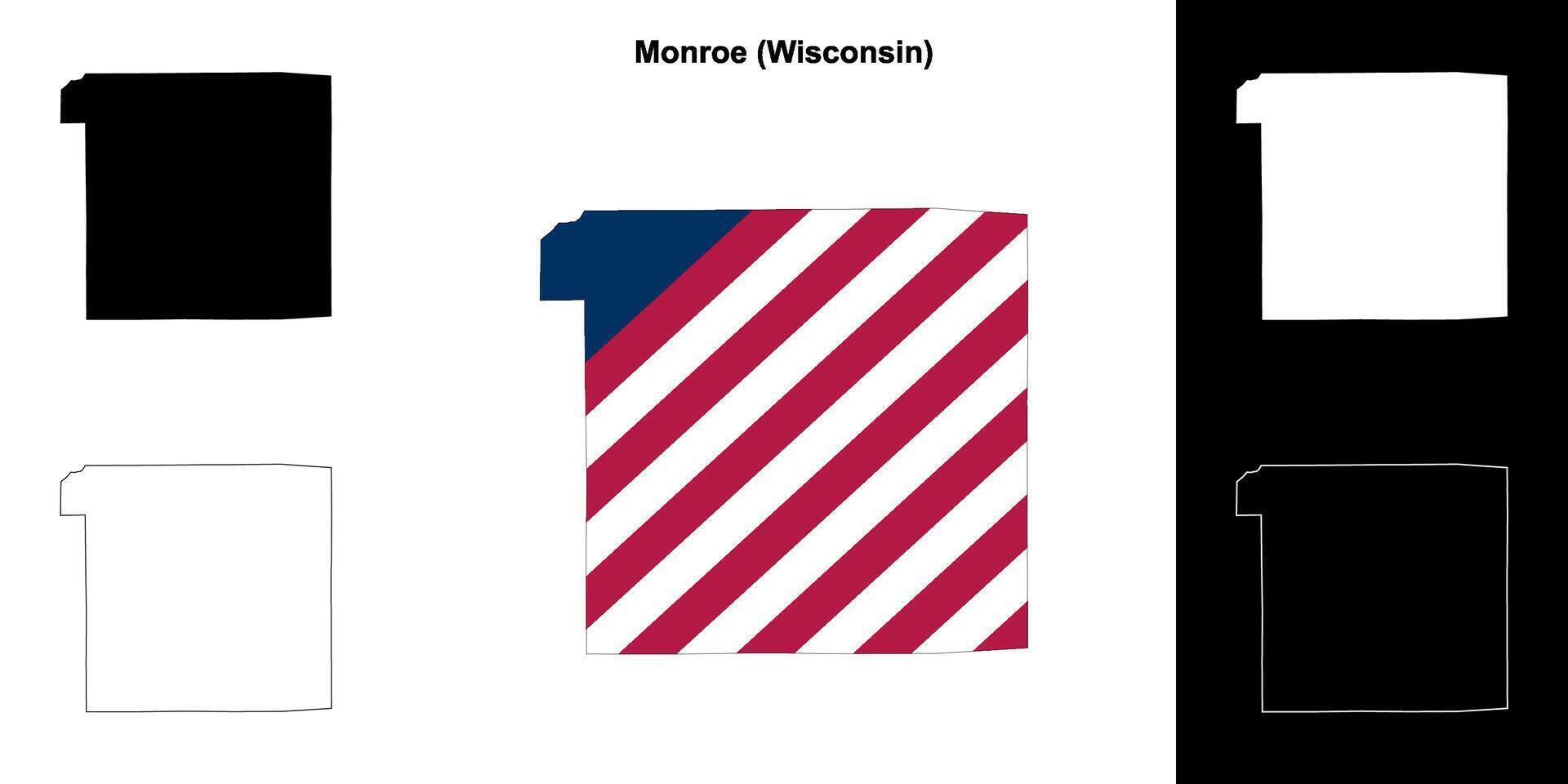 Monroe County, Wisconsin outline map set vector
