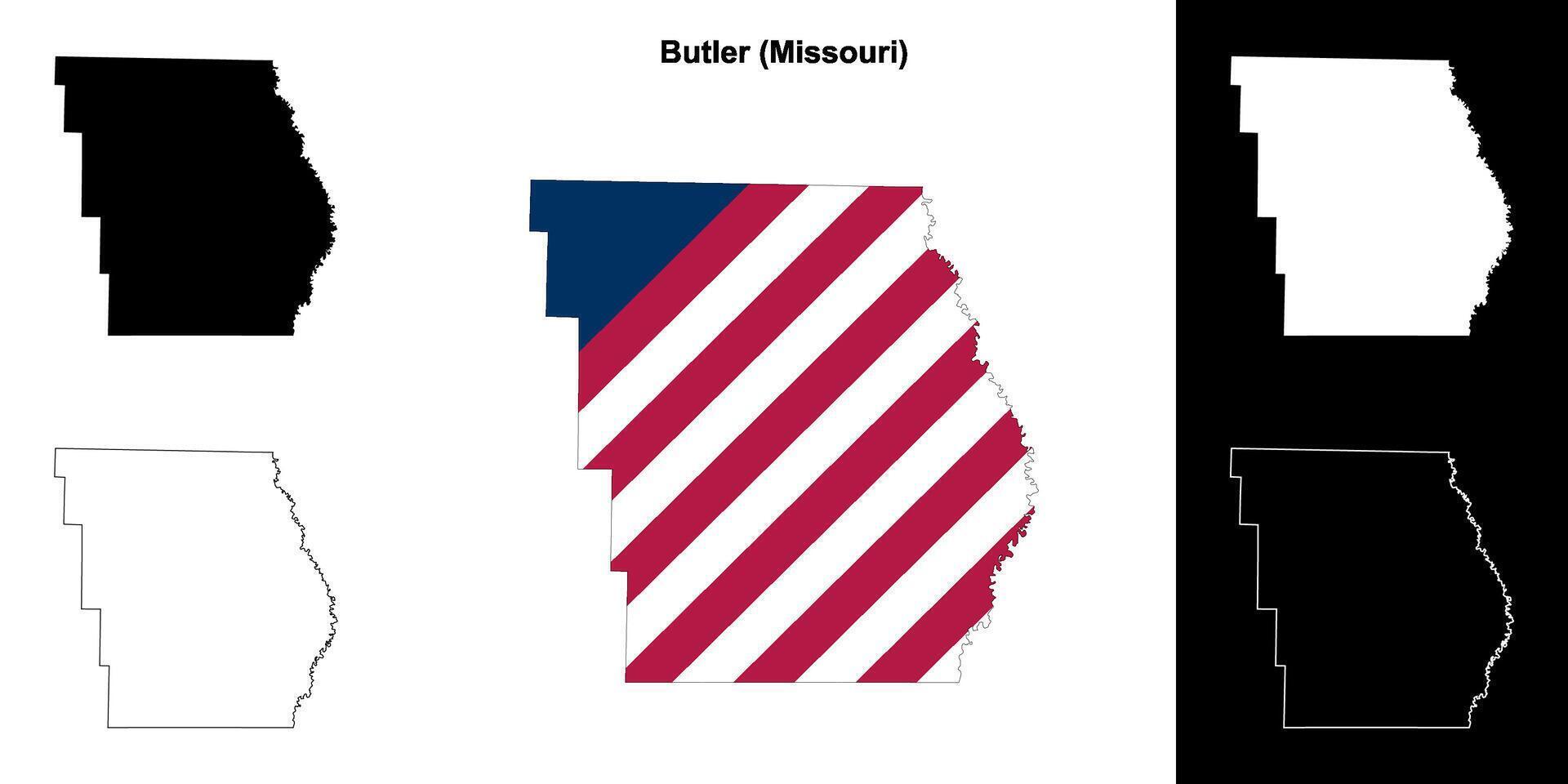 Butler County, Missouri outline map set vector