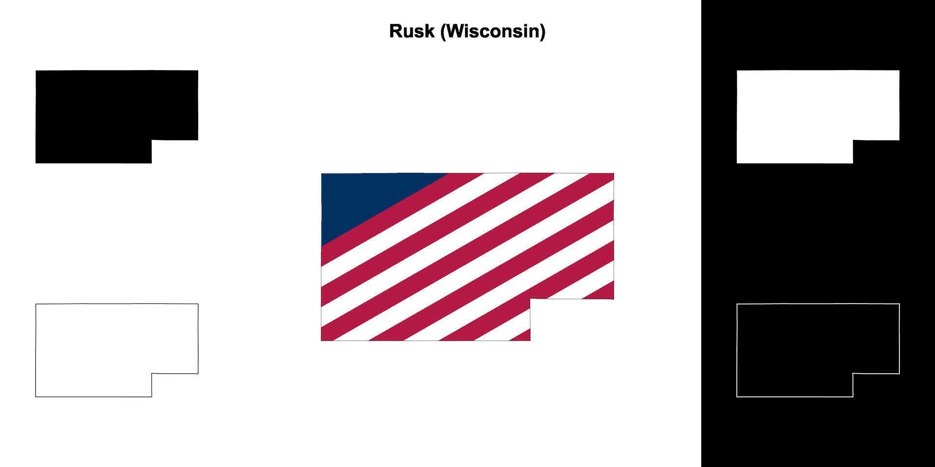 Rusk County, Wisconsin outline map set vector