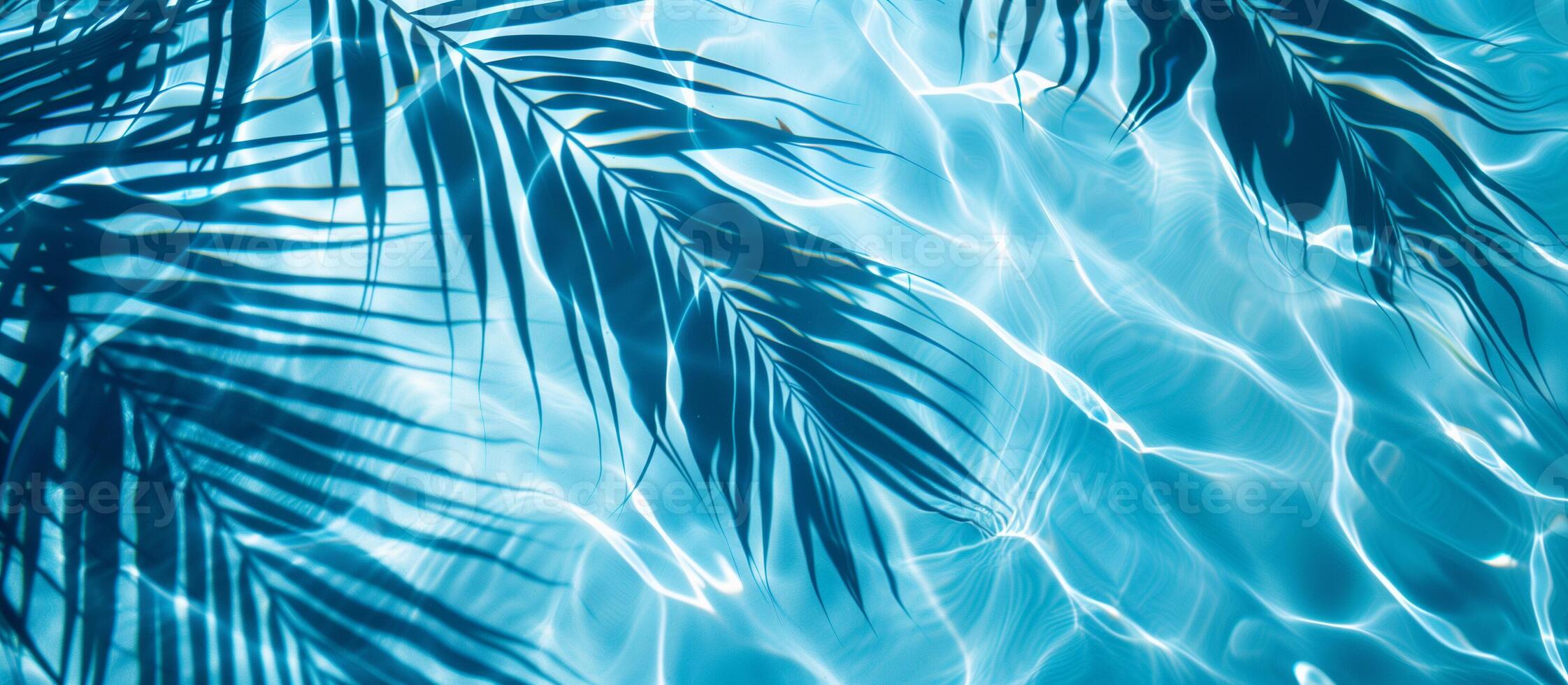 A blue ocean with a palm tree in the foreground photo