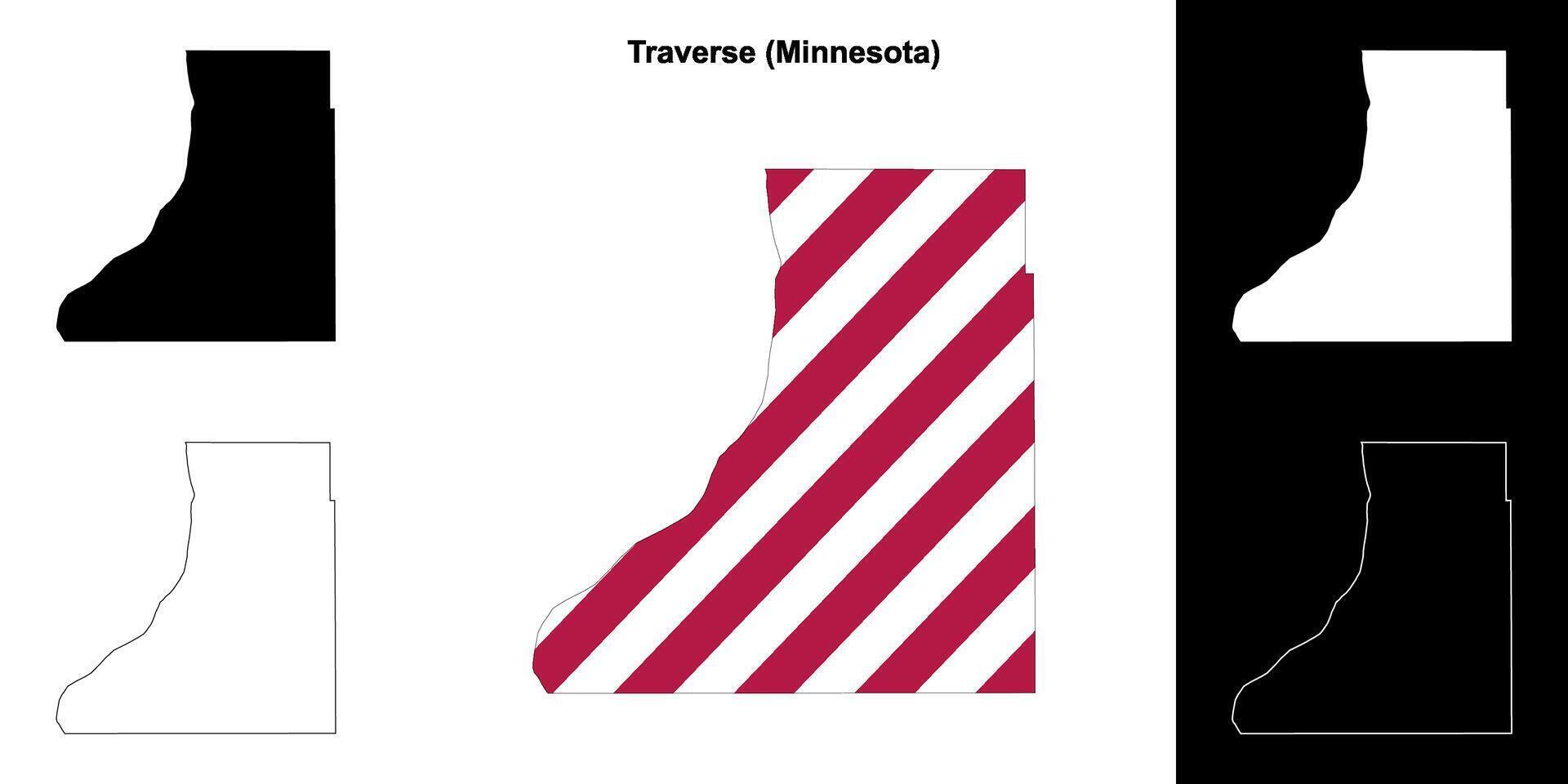 Traverse County, Minnesota outline map set vector