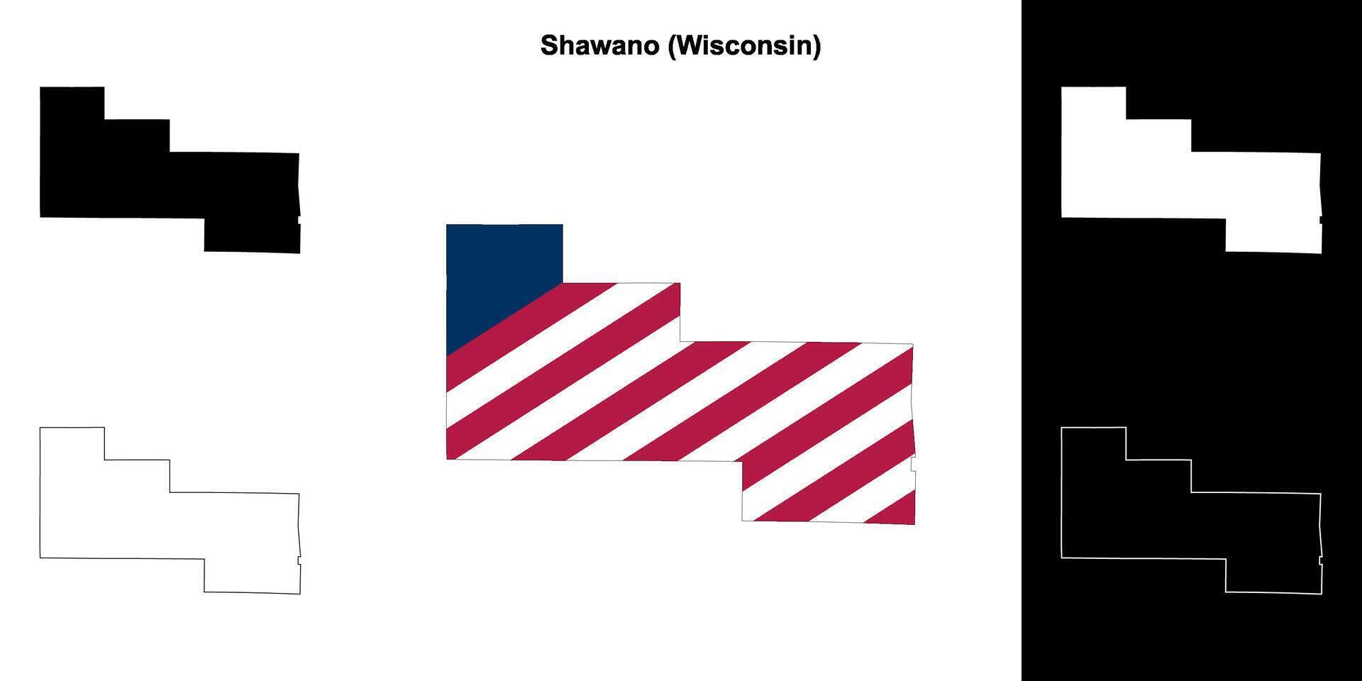 shawano condado, Wisconsin contorno mapa conjunto vector