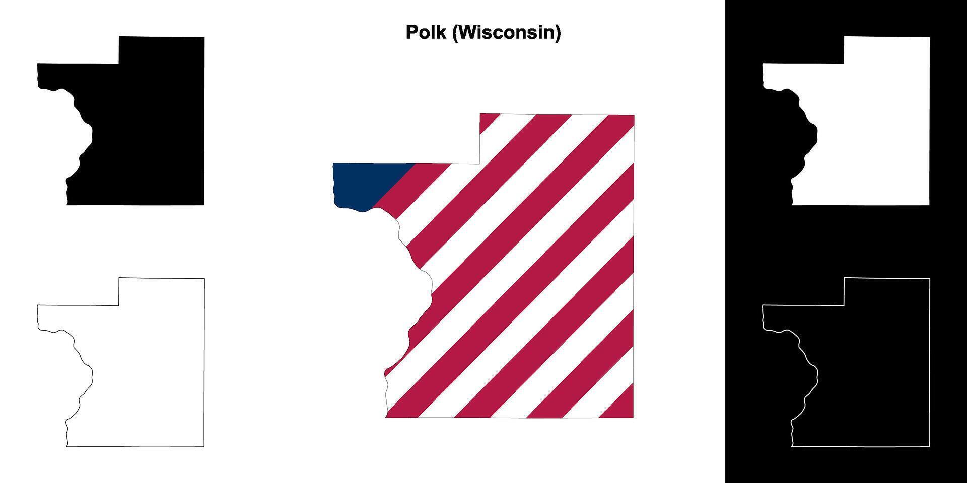 Polk County, Wisconsin outline map set vector