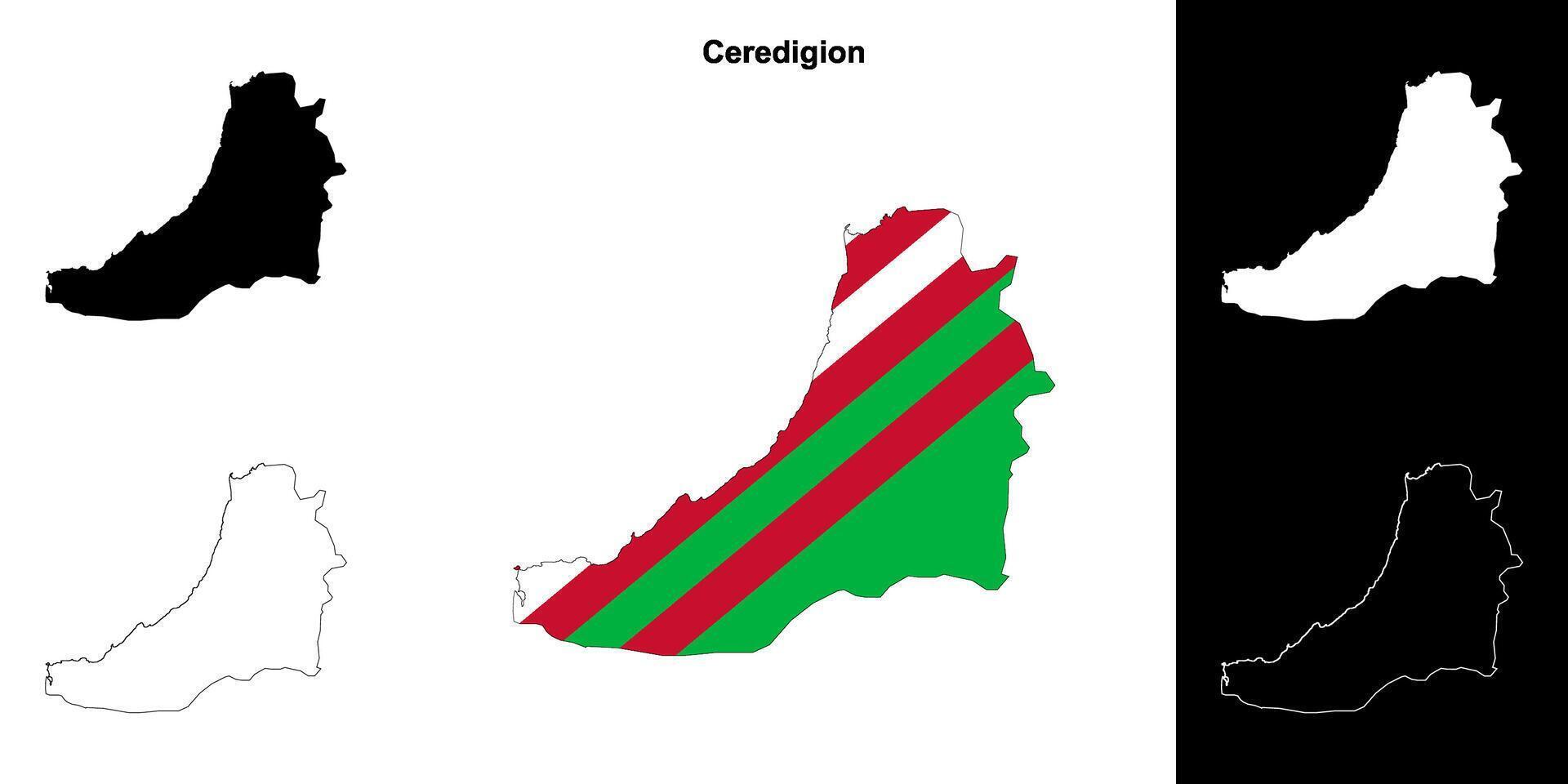 Ceredigion blank outline map set vector