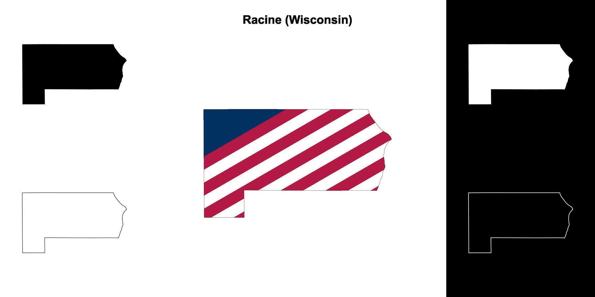 Racine County, Wisconsin outline map set vector