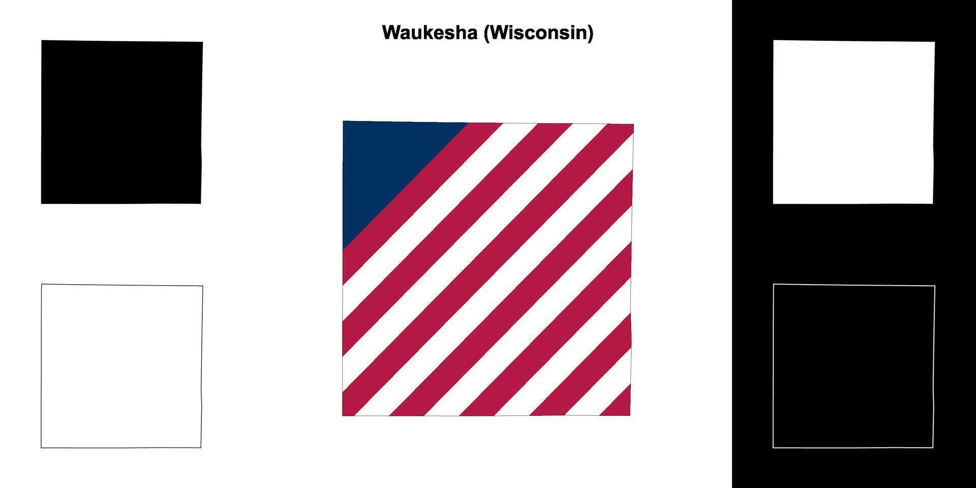 Waukesha County, Wisconsin outline map set vector