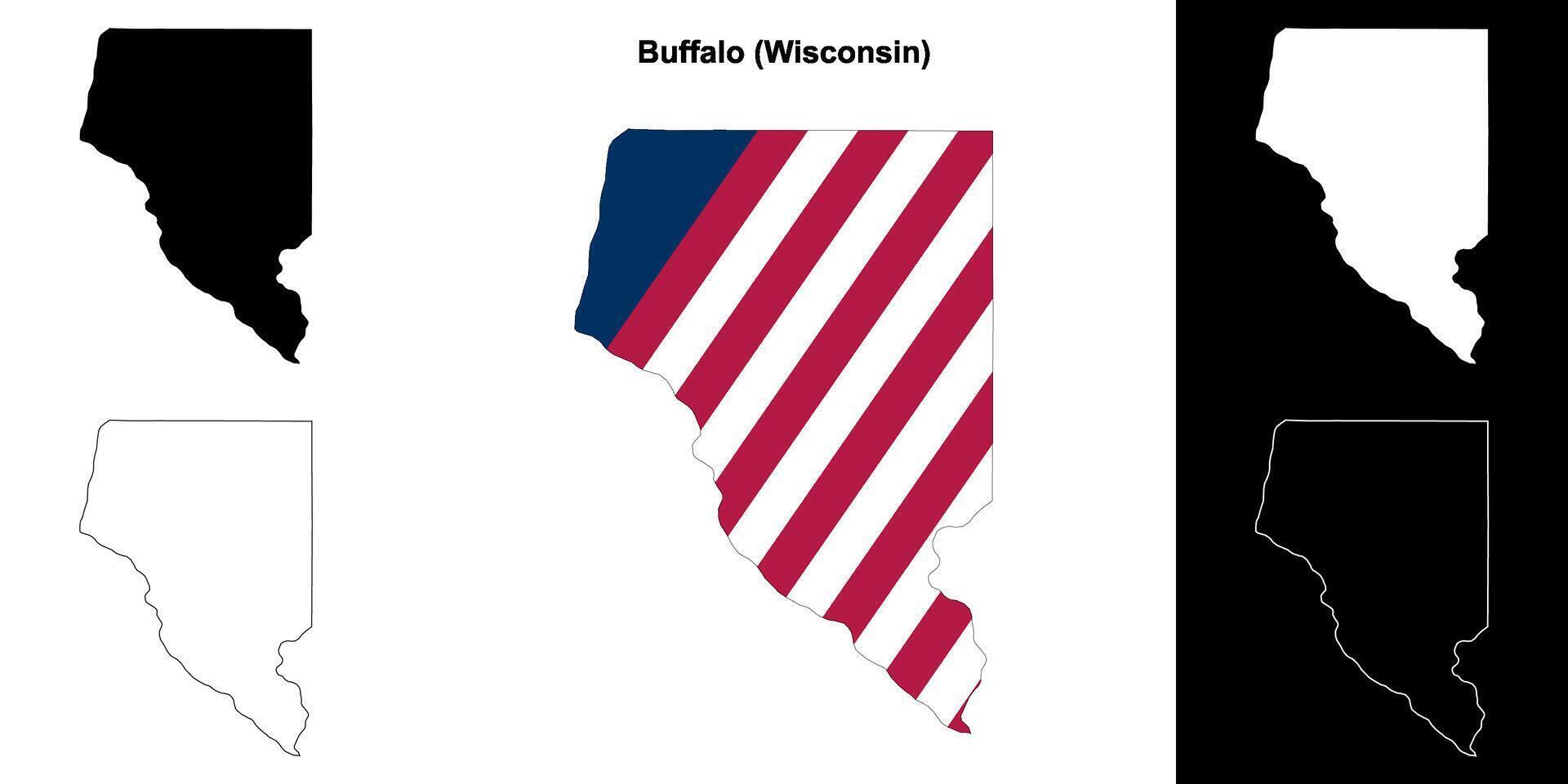 Buffalo County, Wisconsin outline map set vector
