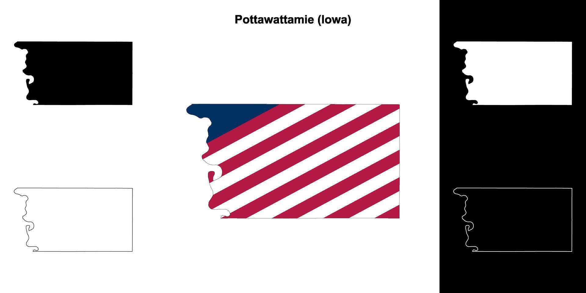 Pottawattamie County, Iowa outline map set vector