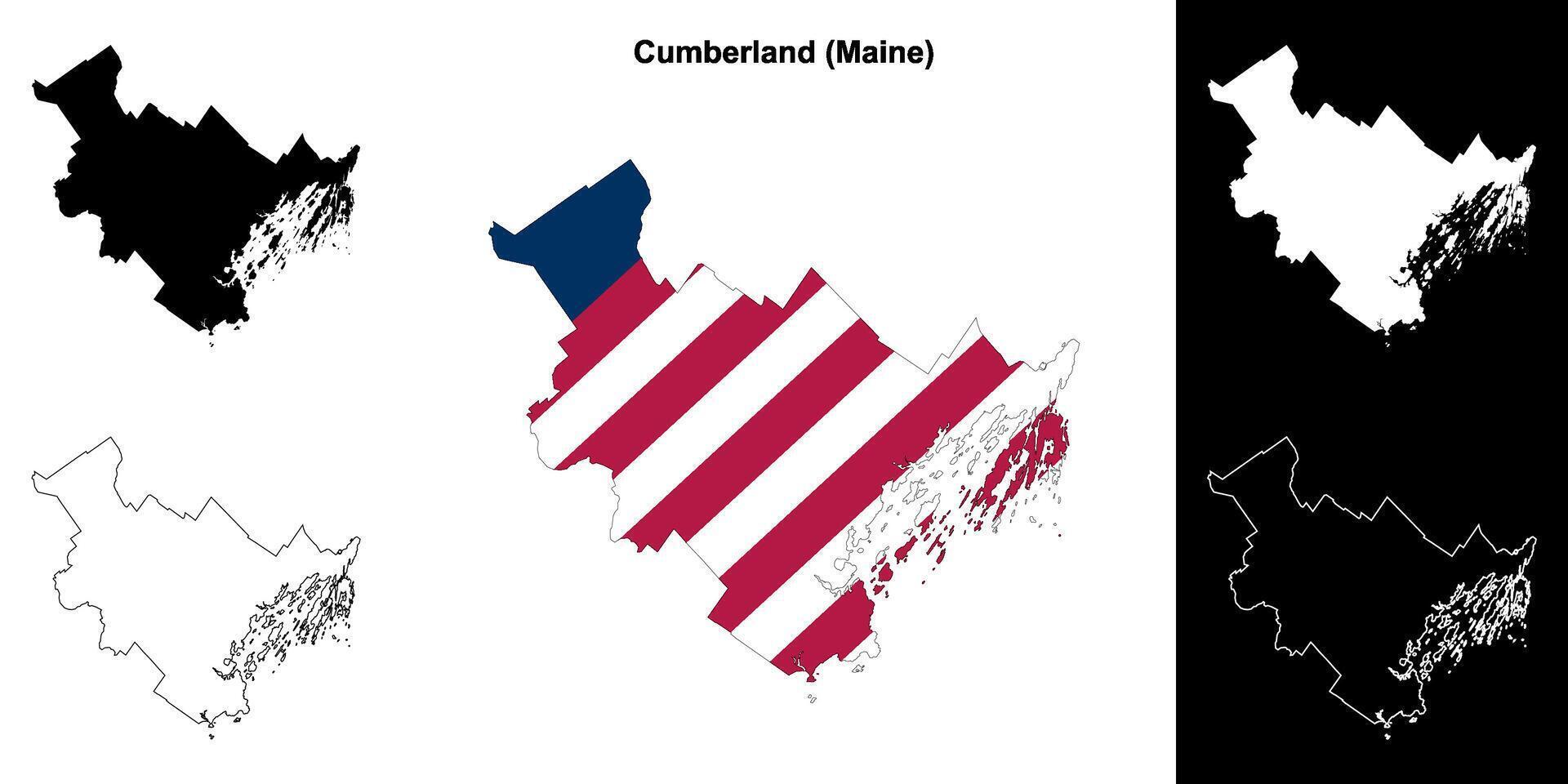 Cumberland condado, Maine contorno mapa conjunto vector