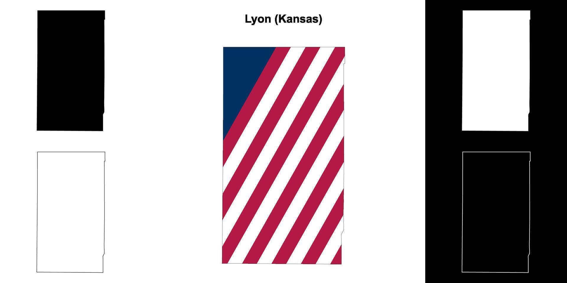 Lyon County, Kansas outline map set vector