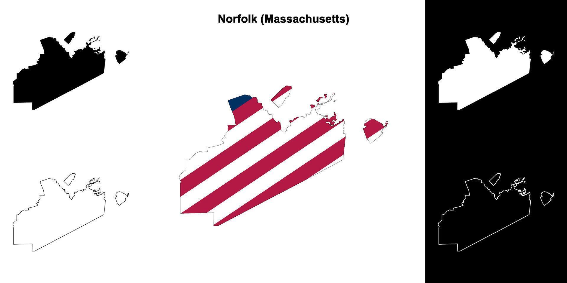 Norfolk County, Massachusetts outline map set vector