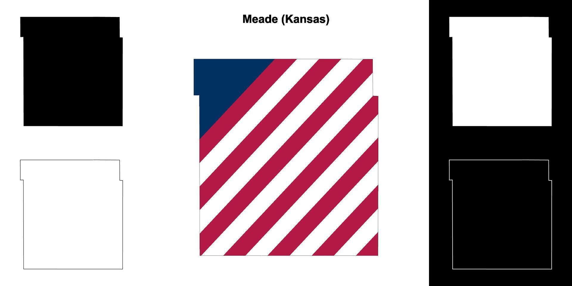 Meade County, Kansas outline map set vector