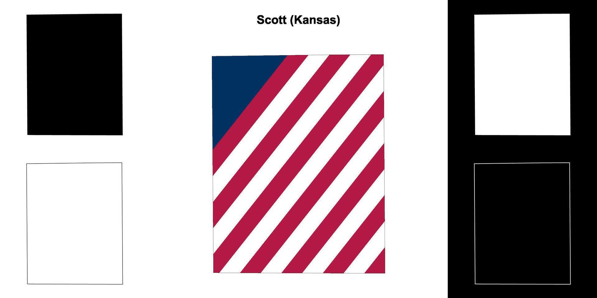 Scott County, Kansas outline map set vector