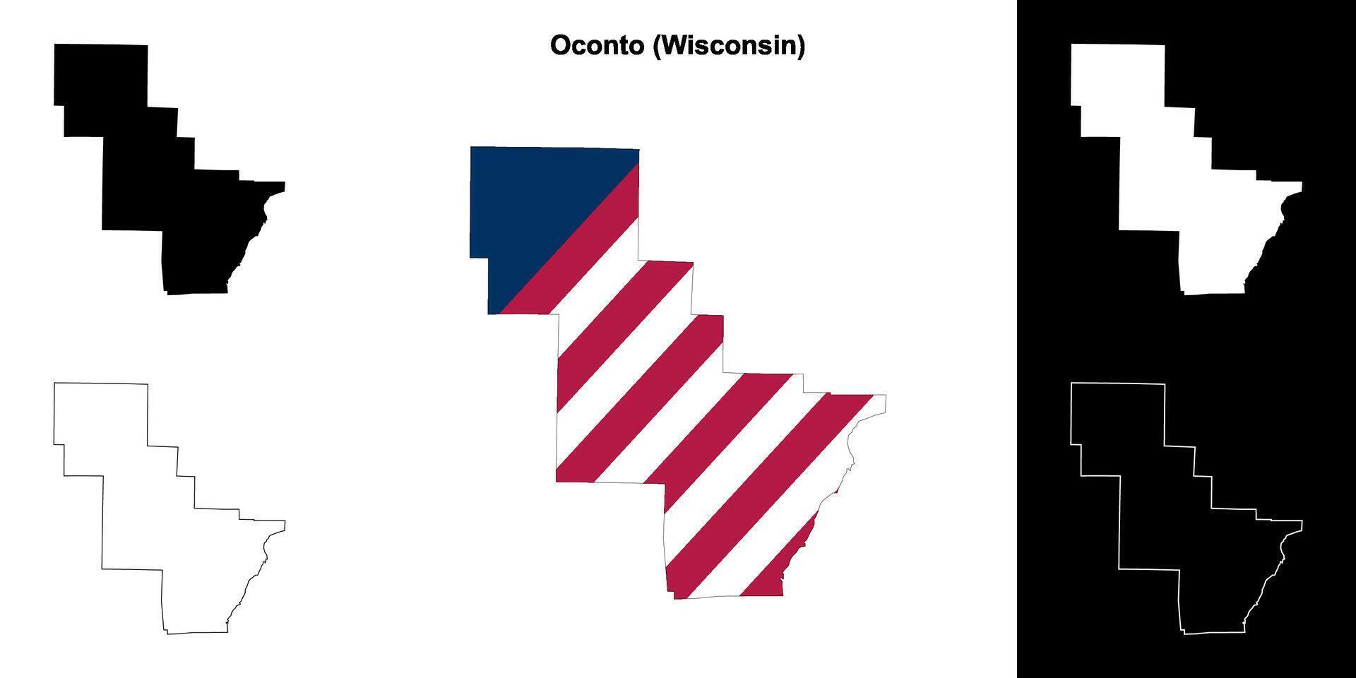 Oconto County, Wisconsin outline map set vector
