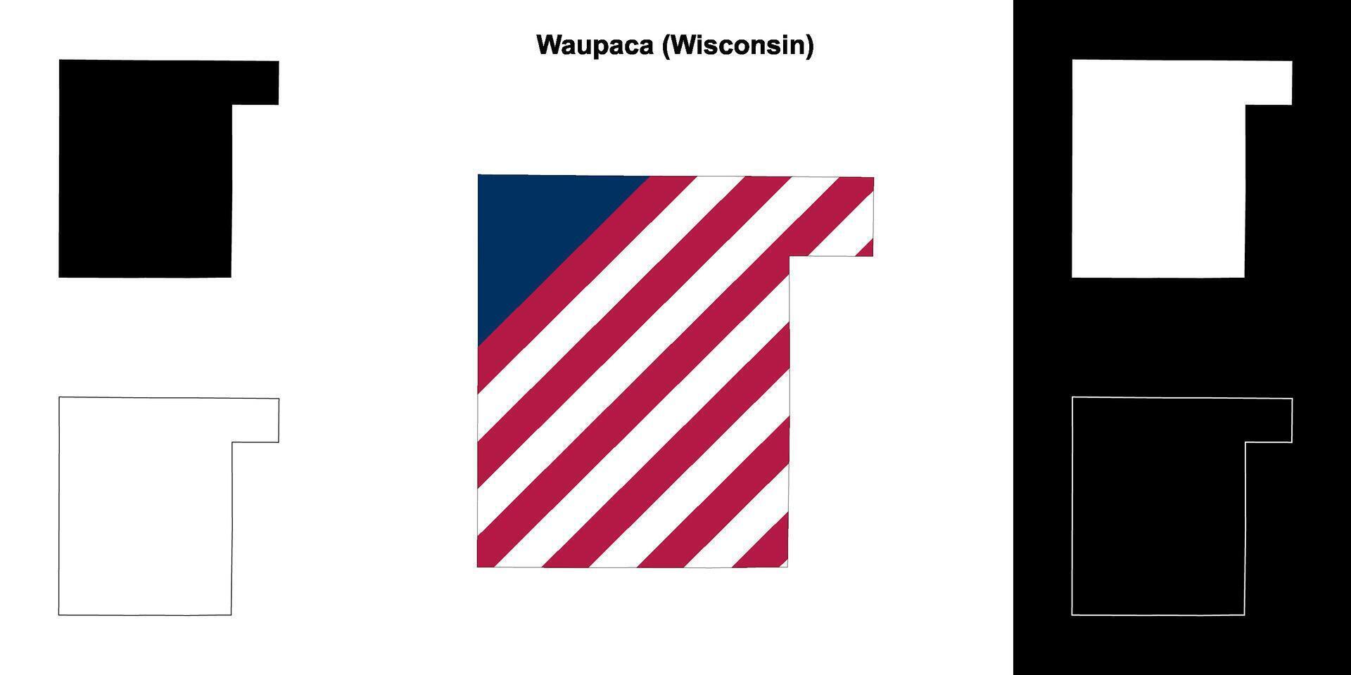 Waupaca County, Wisconsin outline map set vector