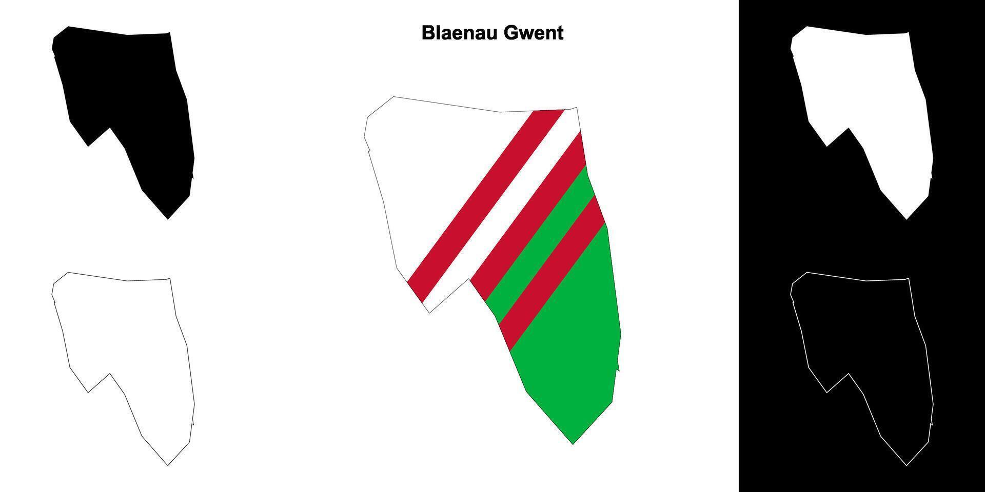 Blaenau Gwent blank outline map set vector