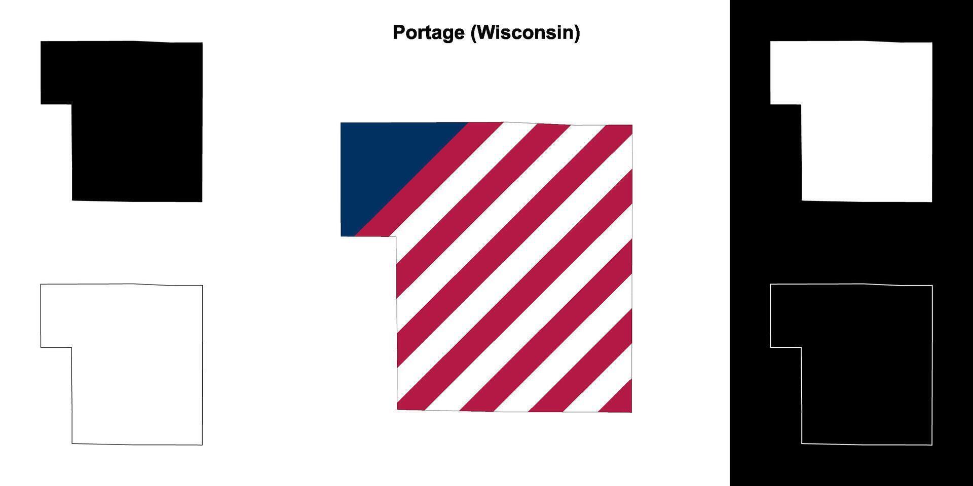 Portage County, Wisconsin outline map set vector