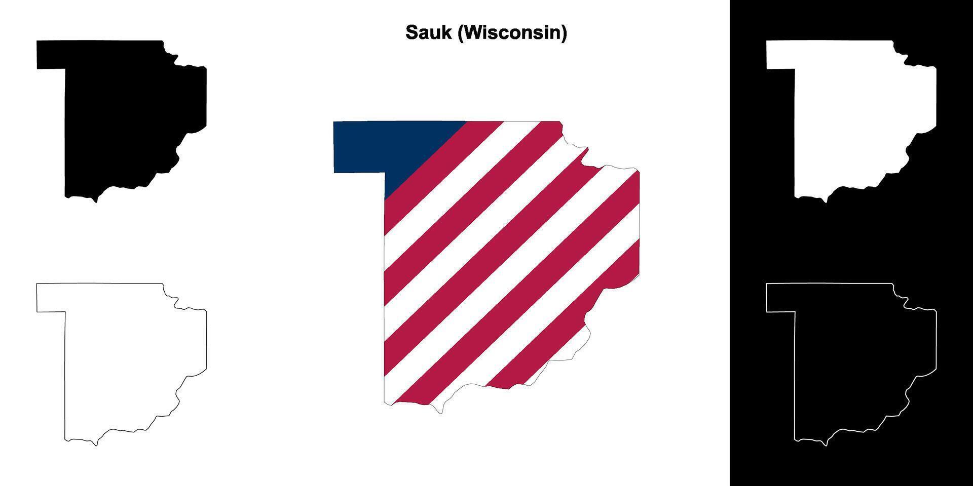 Sauk County, Wisconsin outline map set vector