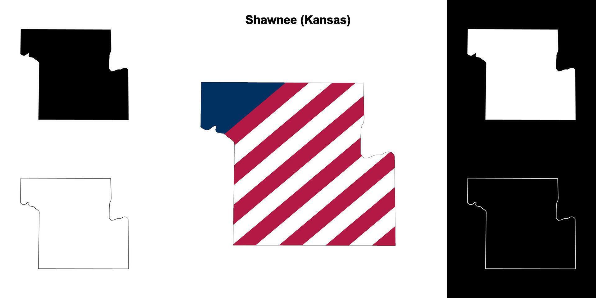 Shawnee County, Kansas outline map set vector