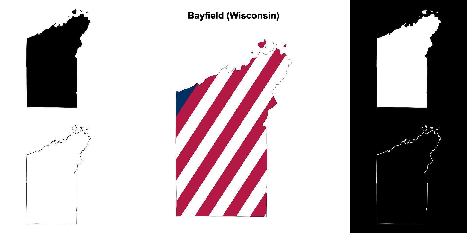 Bayfield County, Wisconsin outline map set vector