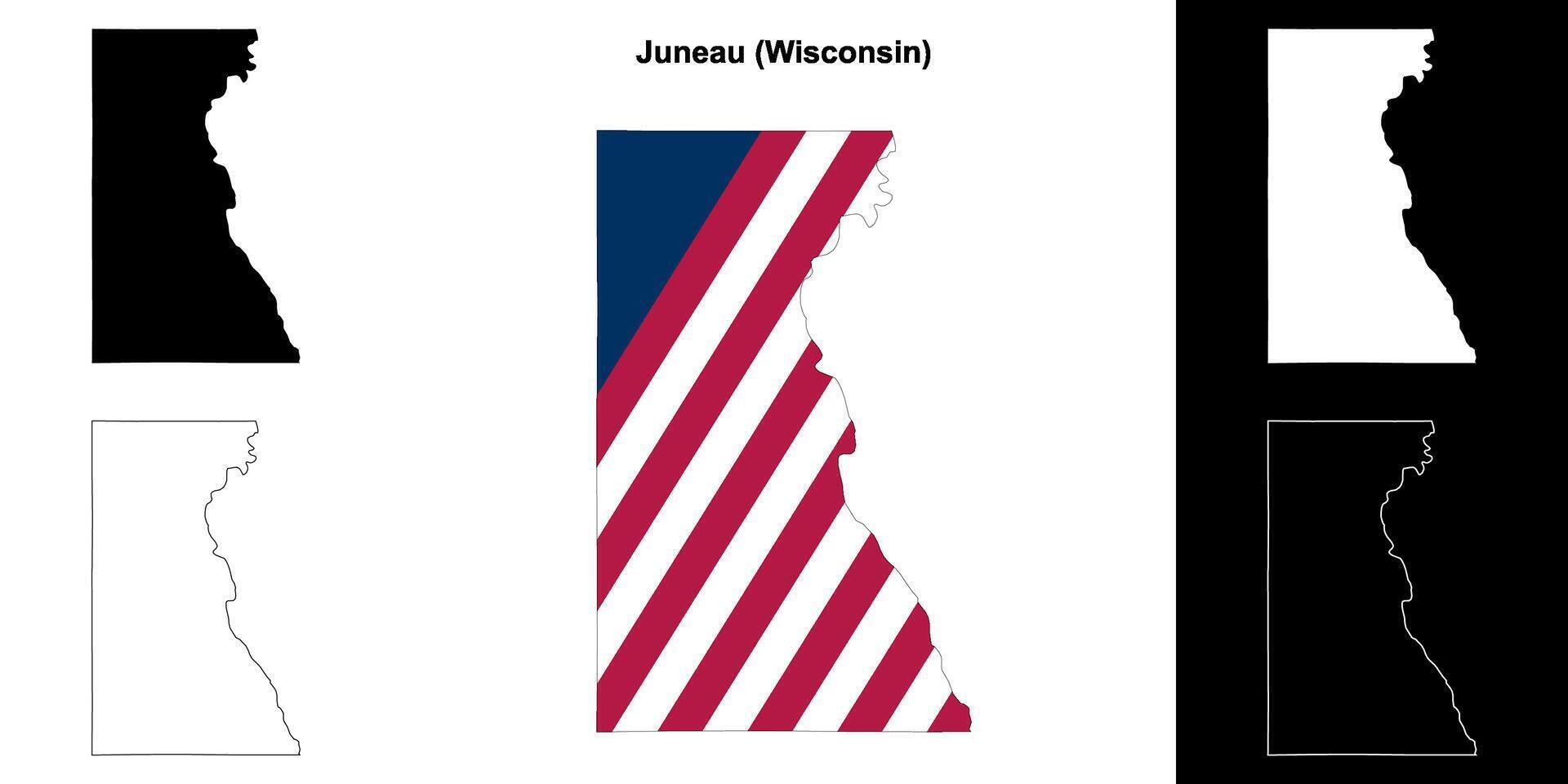 Juneau County, Wisconsin outline map set vector