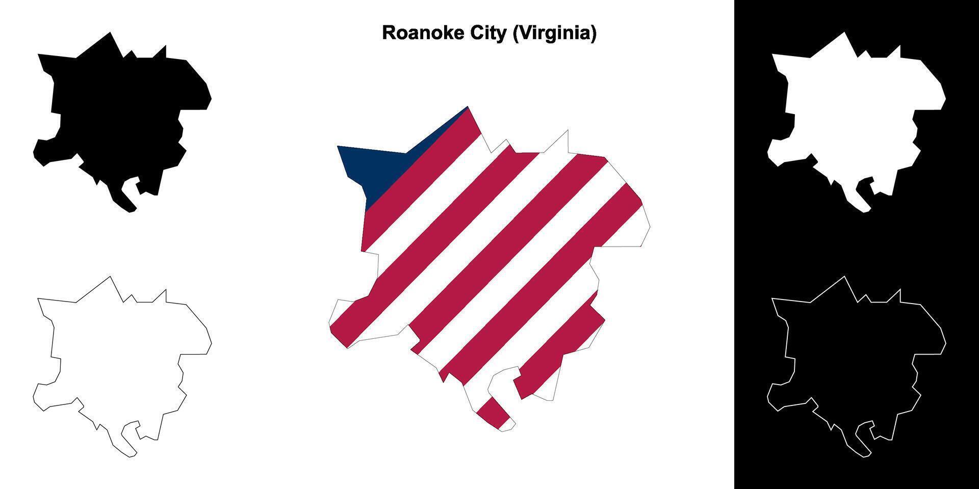 Roanoke City County, Virginia outline map set vector