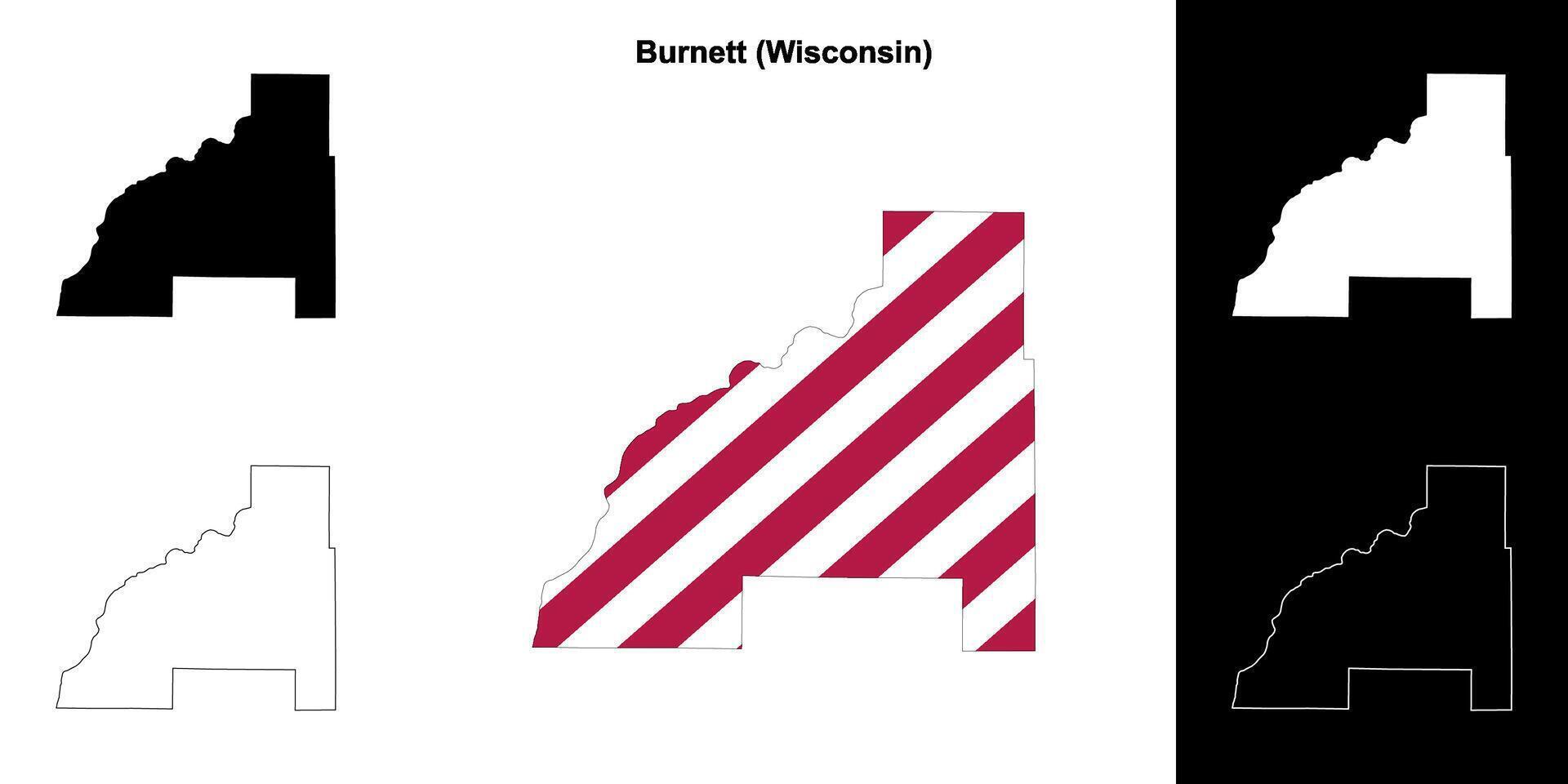 Burnett County, Wisconsin outline map set vector