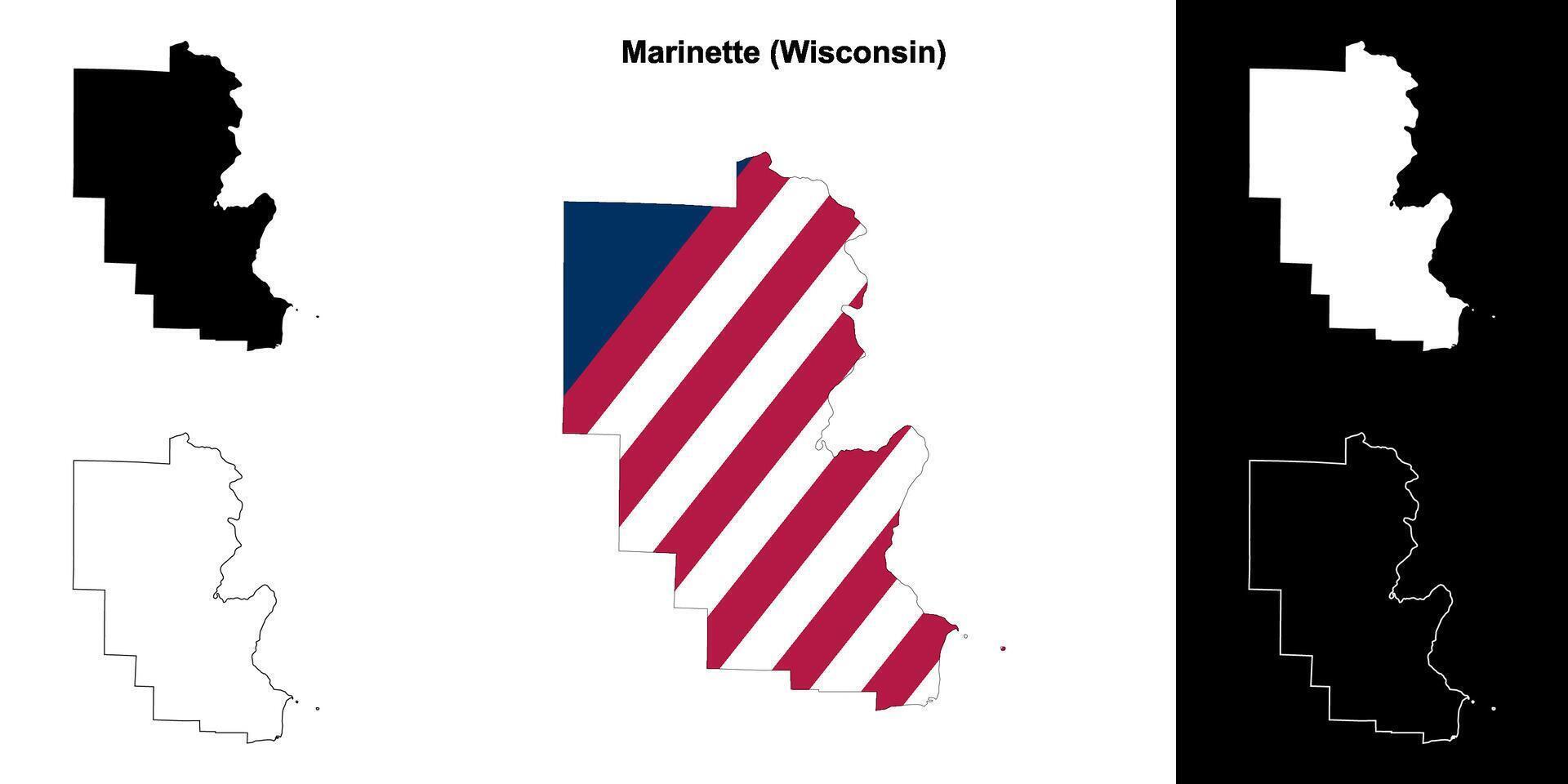 Marinette County, Wisconsin outline map set vector