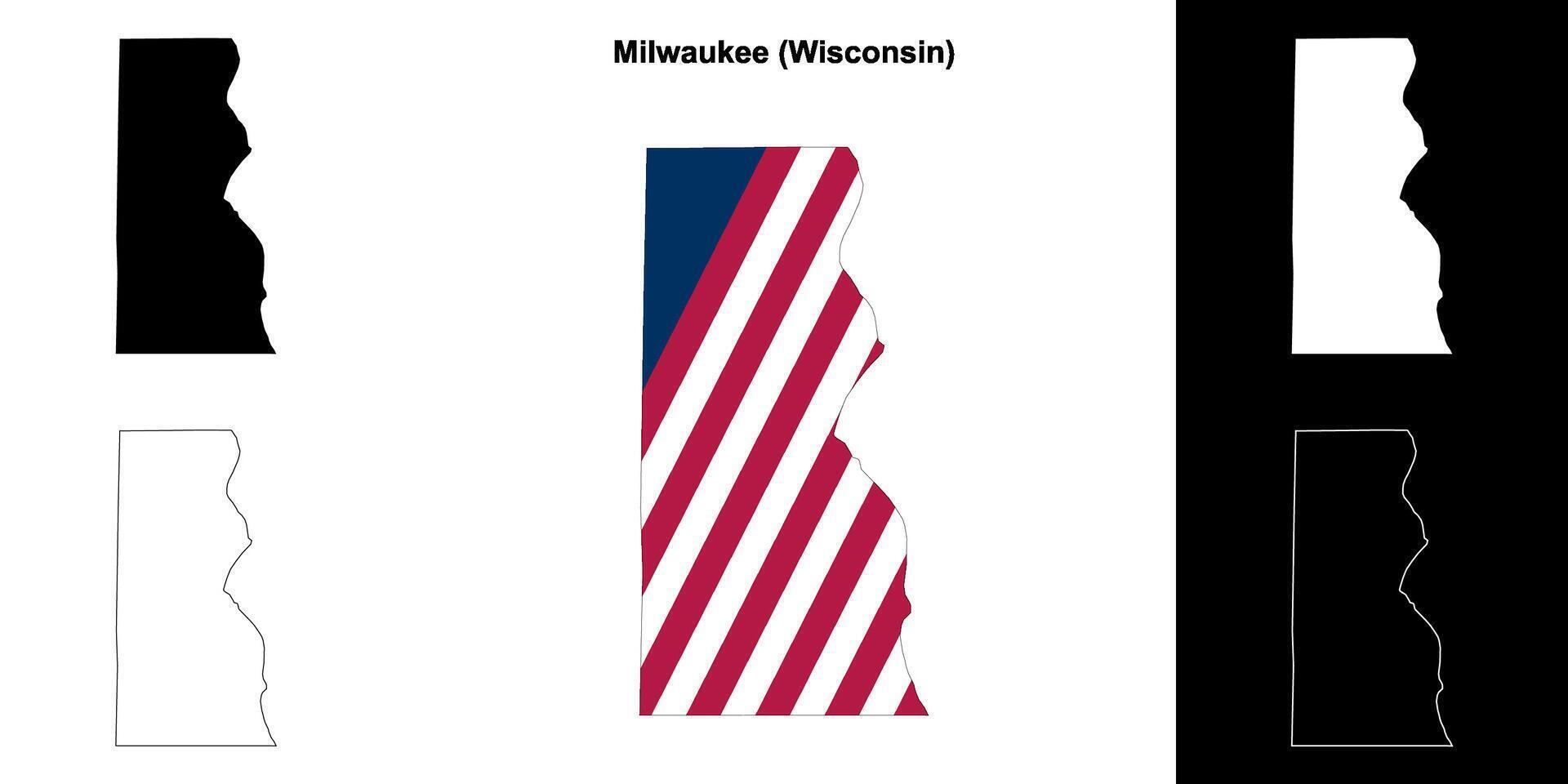 Milwaukee County, Wisconsin outline map set vector