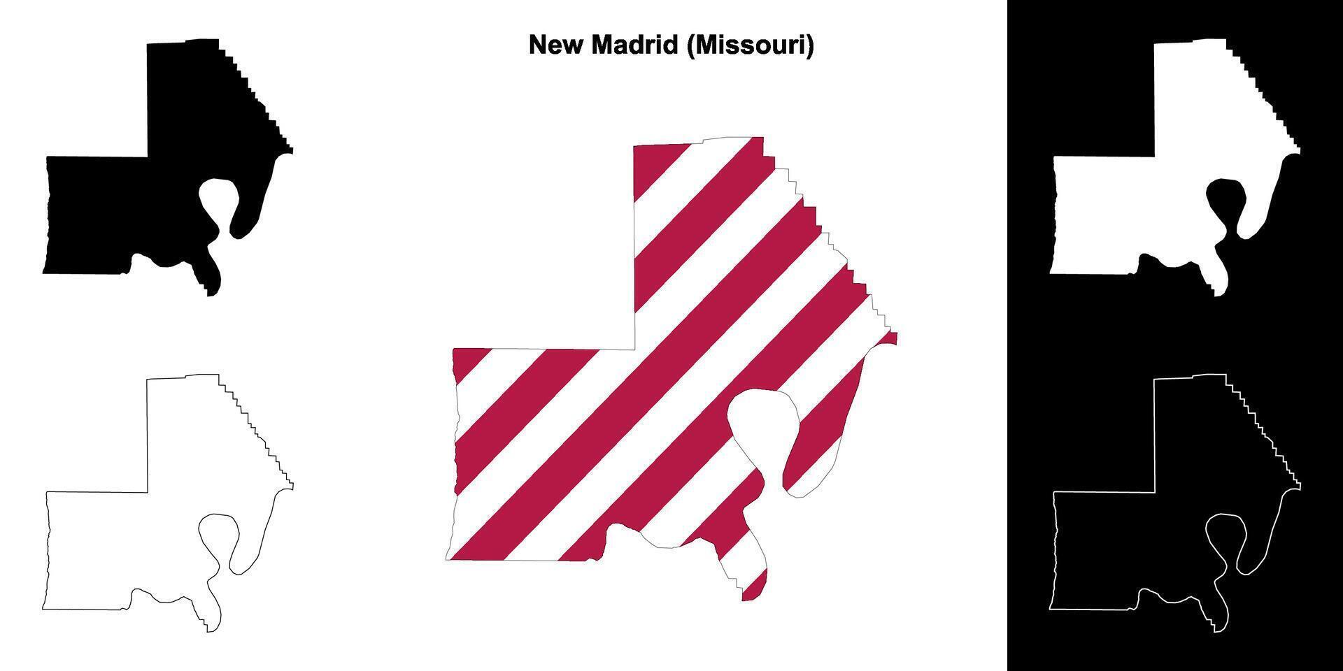 New Madrid County, Missouri outline map set vector