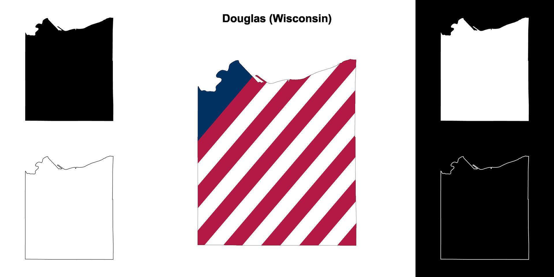 Douglas County, Wisconsin outline map set vector