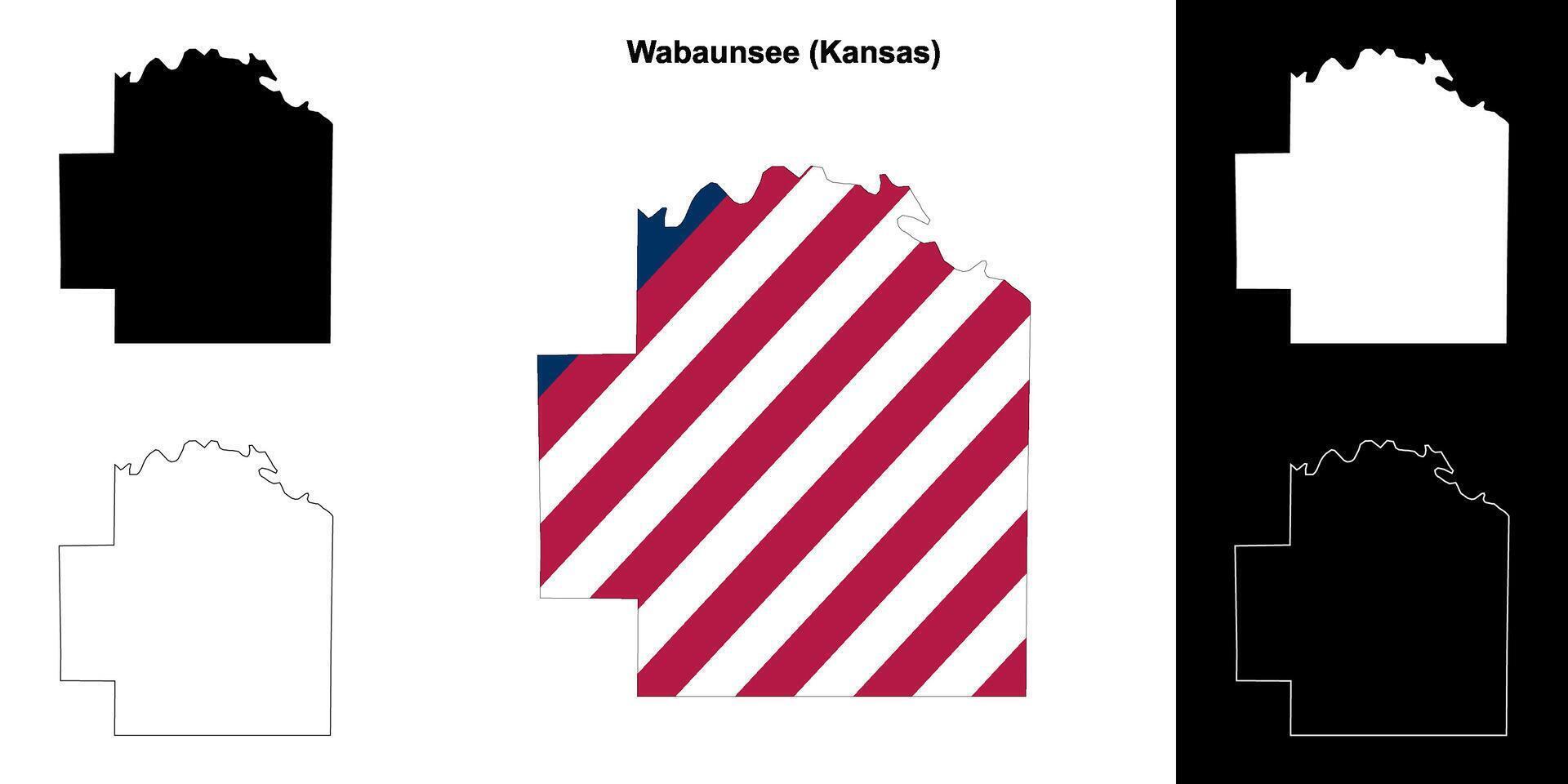 Wabaunsee County, Kansas outline map set vector