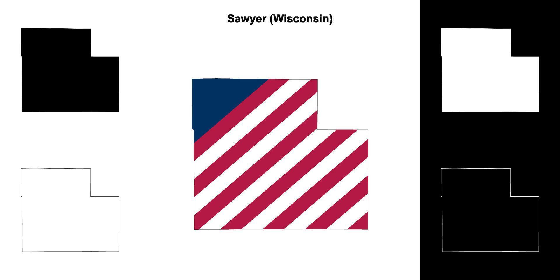 Sawyer County, Wisconsin outline map set vector