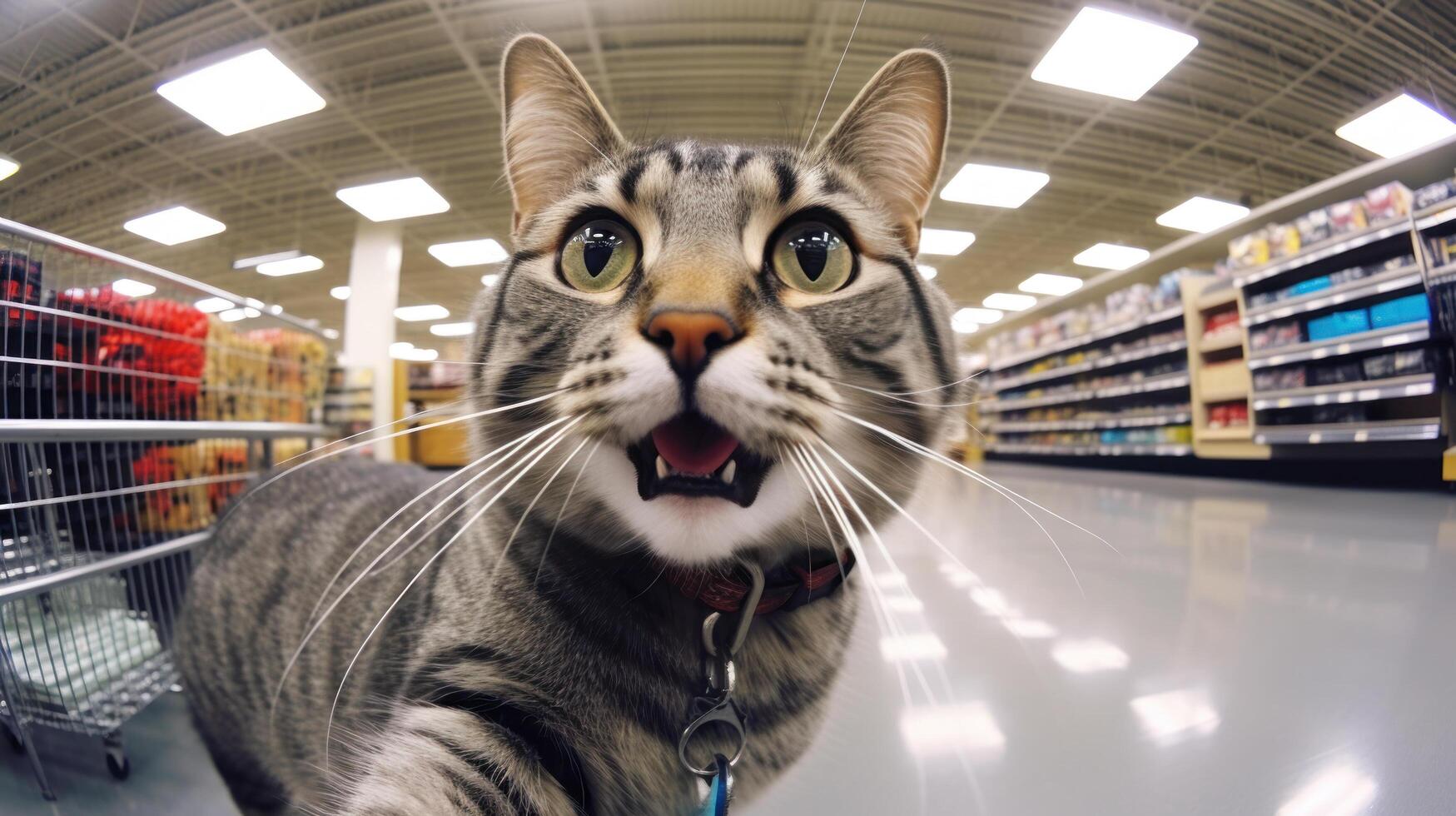 cat on market store front view photo