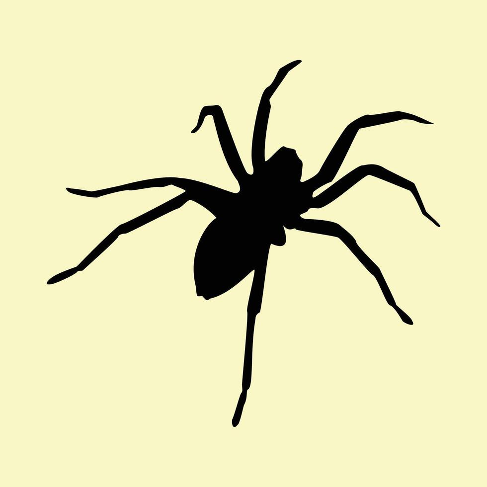 Spider flat silhouette terrifying animal deadly design and spider silhouette arachnid horror image. Symbol of a black spider silhouette, nature phobia, bug threat. vector