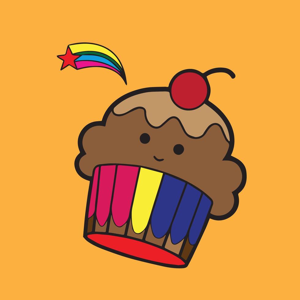 cute cake on yellow background vector