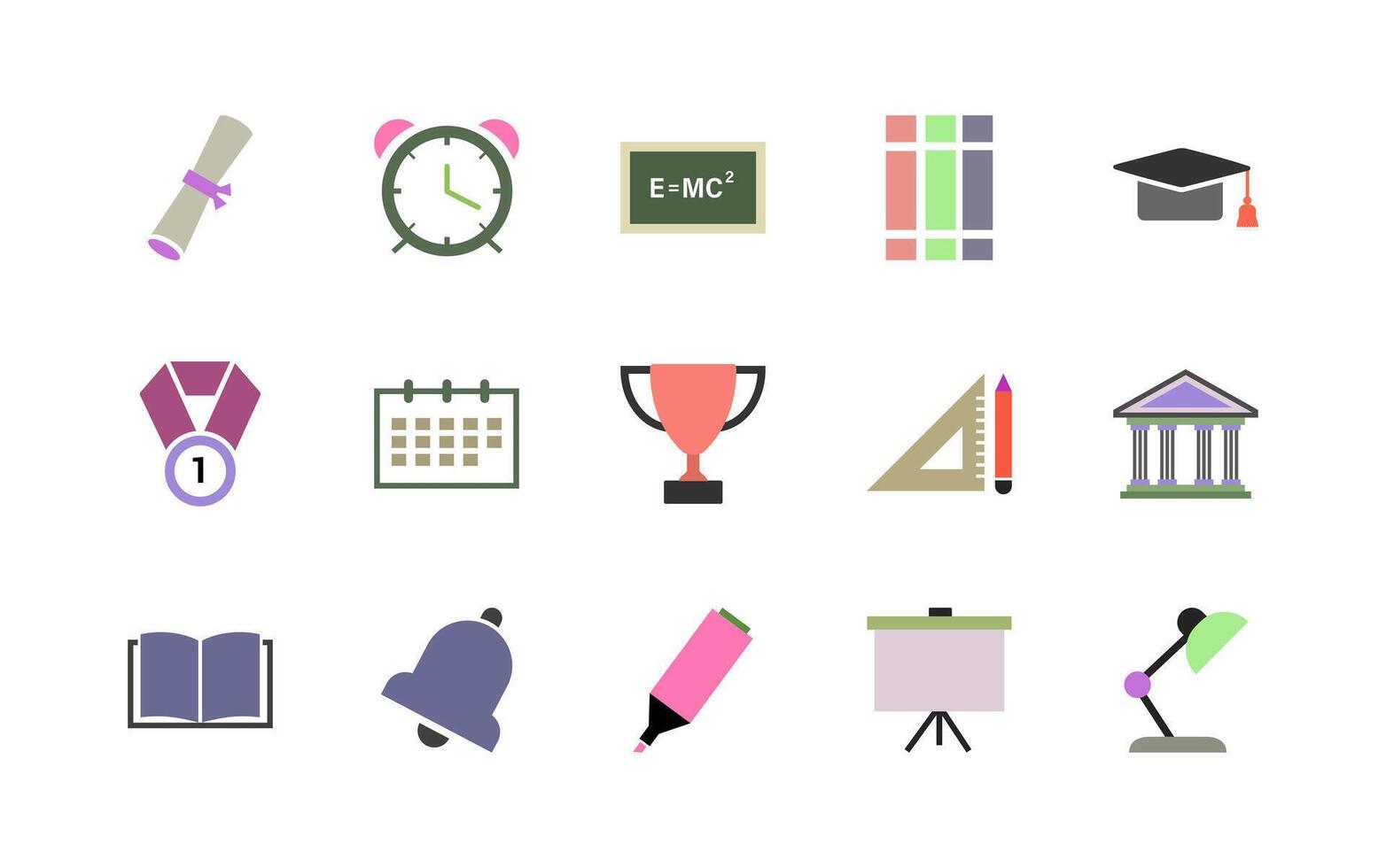 Colorful University Icon Set. vector