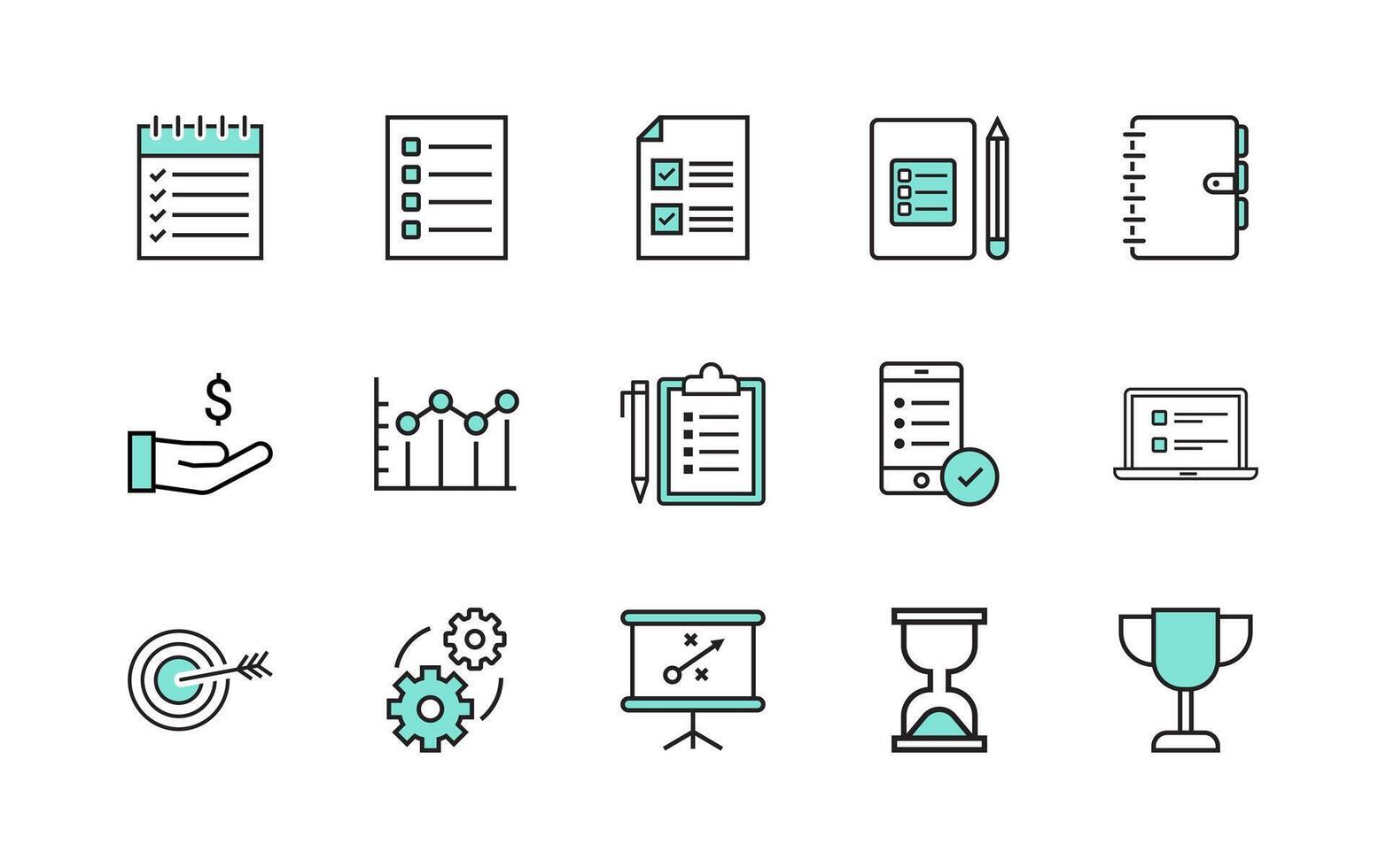 Set icon related to productivity and efficiency vector