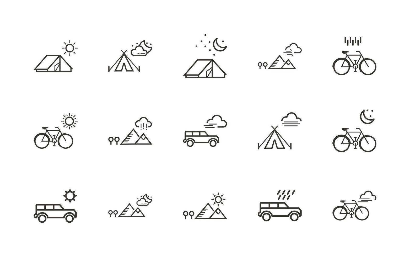 Weather Scene Lines Icon Set. vector