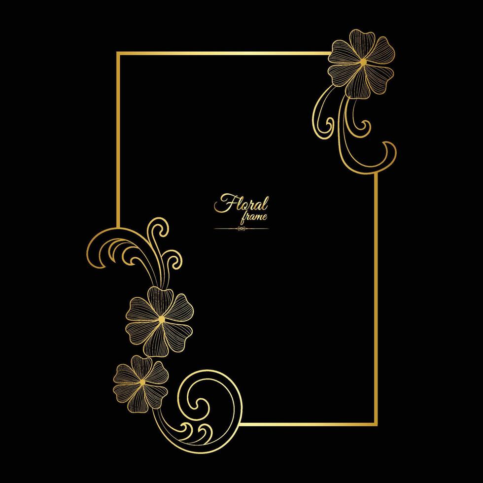 Gold shiny glowing vintage frame with flower isolated floral background Golden luxury frame vector