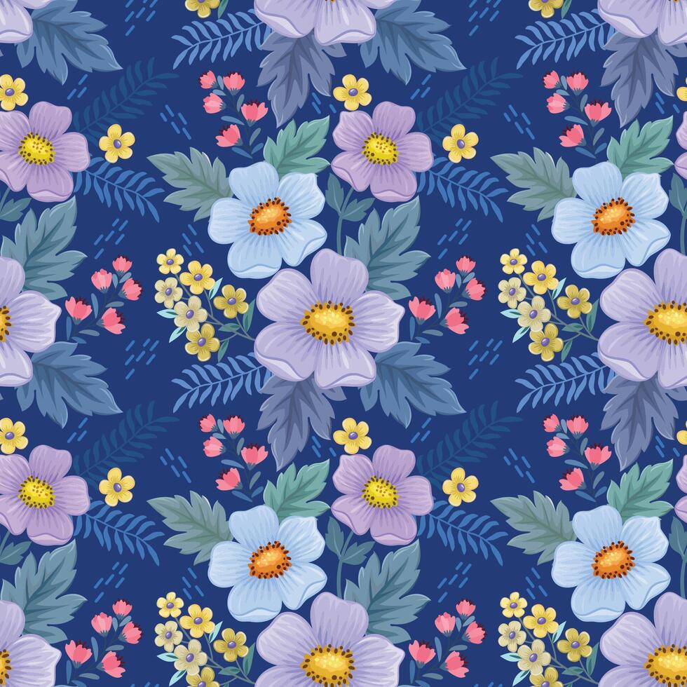 Beautiful blooming flowers on blue color background vector