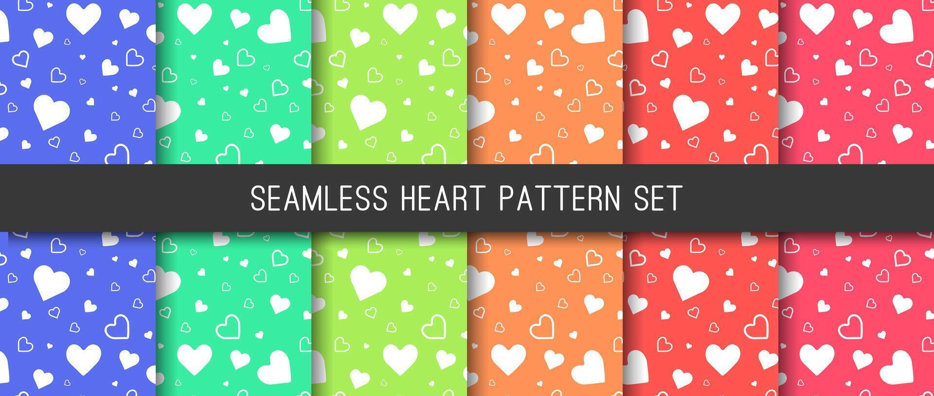 Colorful Heart Seamless Pattern Set Illustration vector