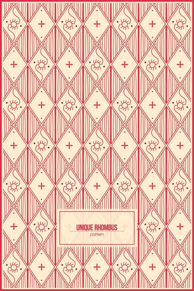 unique red rhombus shape pattern with creative ornaments inside vector