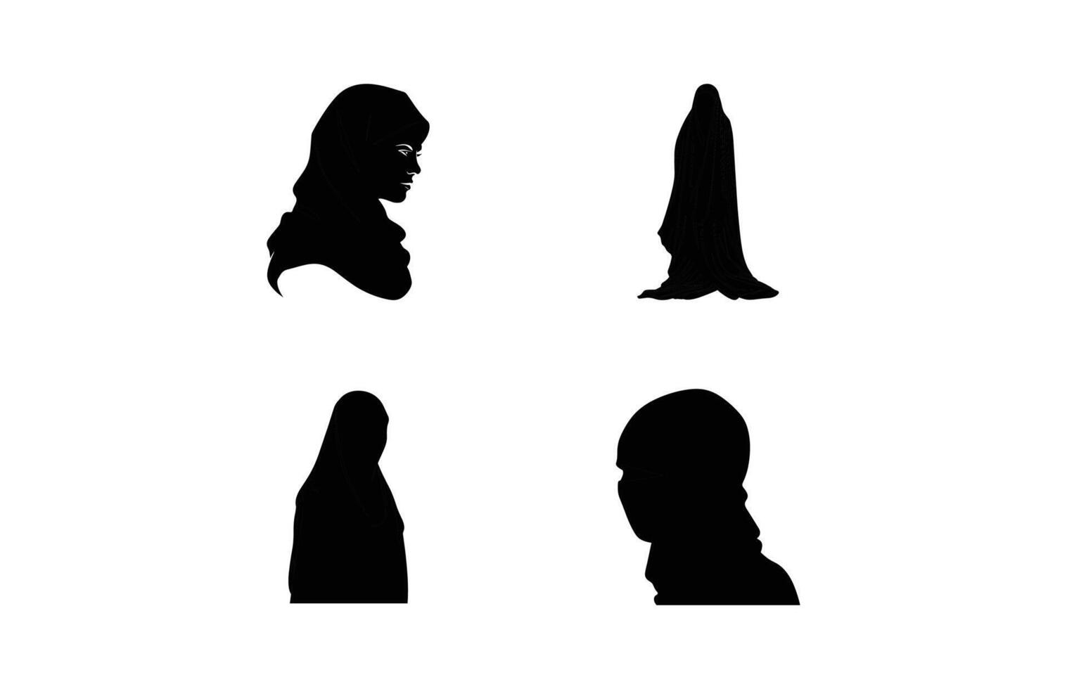 Muslim woman in hijab fashion silhouette set, Woman Hijab Silhouette Design set vector