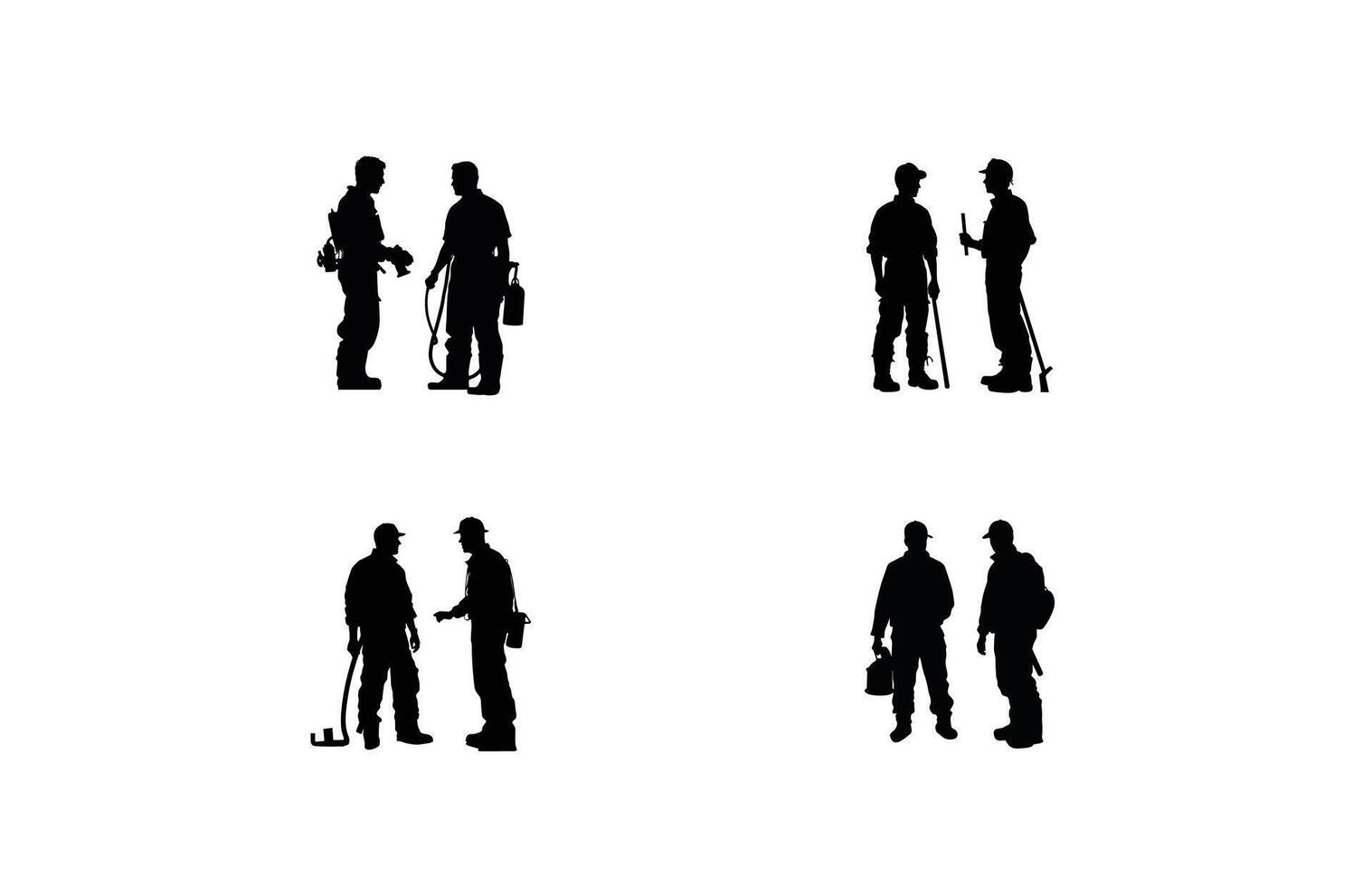 Fireman and plumber silhouette set, plumber wearing uniforms silhouette bundle vector