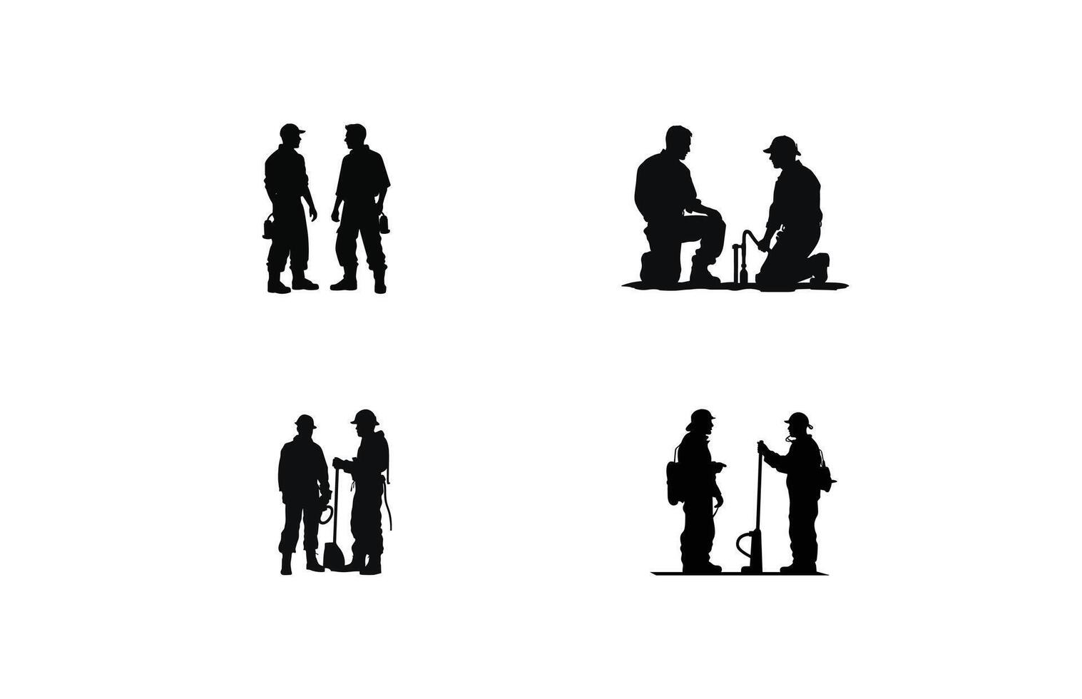 Fireman and plumber silhouette set, plumber wearing uniforms silhouette bundle vector