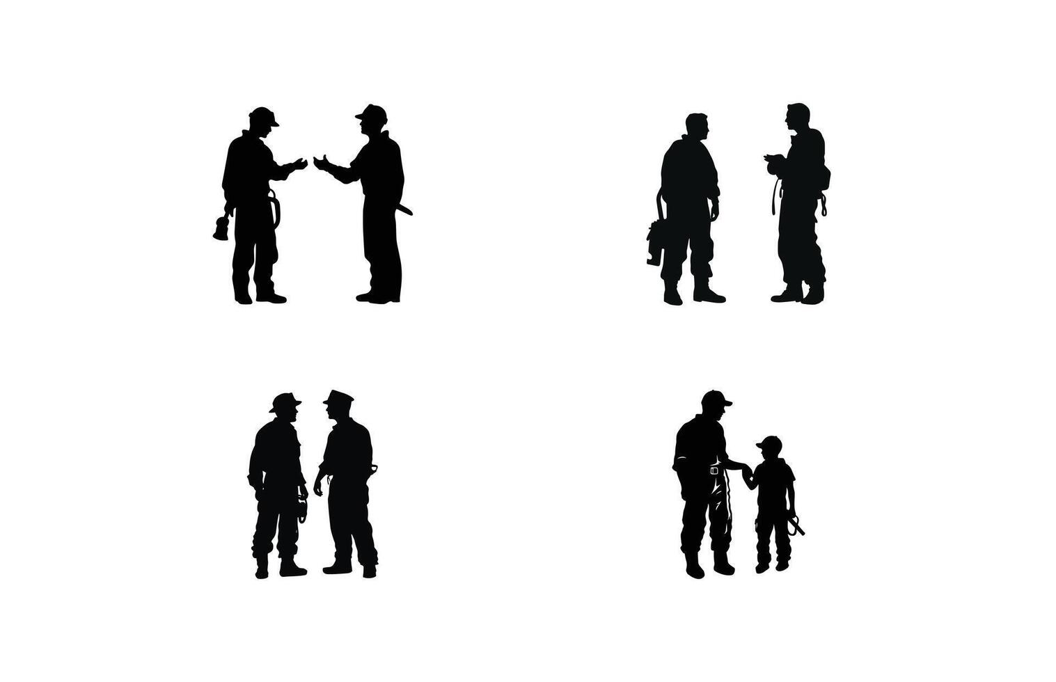 Fireman and plumber silhouette set, plumber wearing uniforms silhouette bundle vector